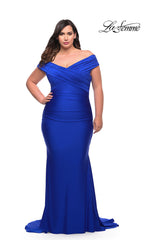 La Femme Off-Shoulder Long Plus-Size Prom Dress
