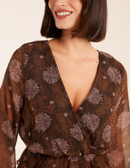 Floral Ruffle Wrap Blouse