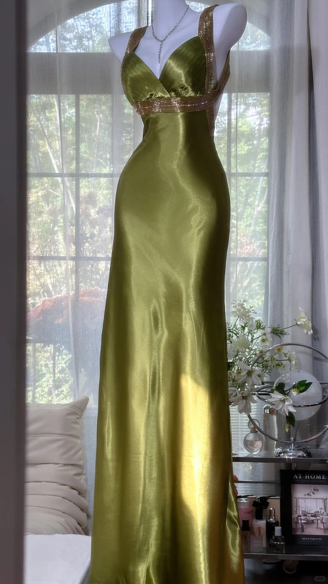 Modest Prom Dresses Mermaid Sweetheart Olive Green Sleeveless Satin Long Evening Outfits N3559