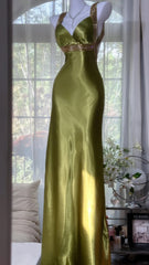 Modest Prom Dresses Mermaid Sweetheart Olive Green Sleeveless Satin Long Evening Outfits N3559