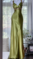 Modest Prom Dresses Mermaid Sweetheart Olive Green Sleeveless Satin Long Evening Outfits N3559