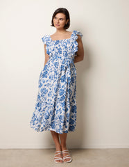Frill Sleeveless Dress With Floral Print