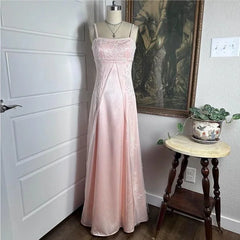 Vintage 90s A Line Spaghetti Straps Pink For High Schools Teens Prom Dresses Long Graduation Dress N1655
