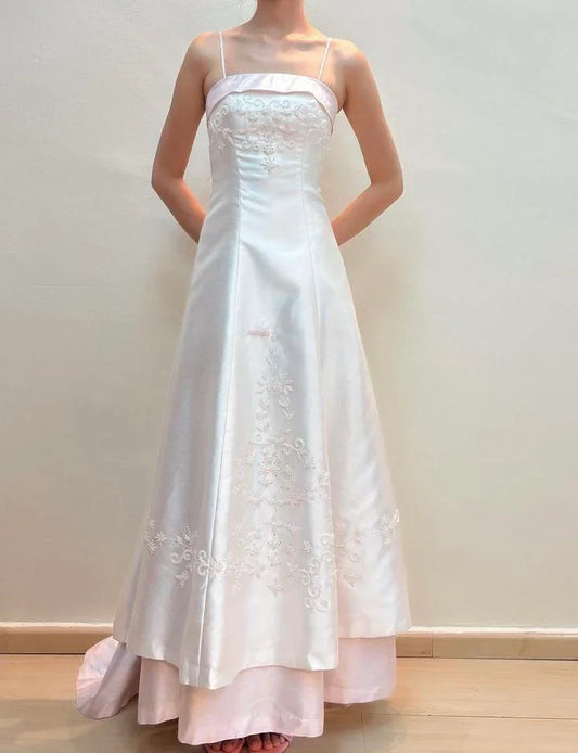 Vintage 80s A Line Spaghetti Straps Light Pink For High Schools Teens Prom Dresses Long Graduation Dress N1659