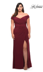 La Femme Long Plus-Size Off-Shoulder Prom Dress