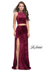 Long Two-Piece Velvet La Femme Prom Dress